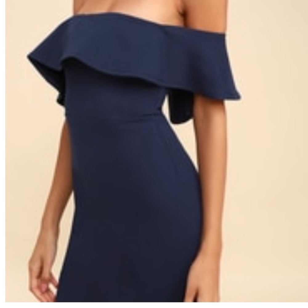 Lulu's Navy Off-Shoulder Midi Dress